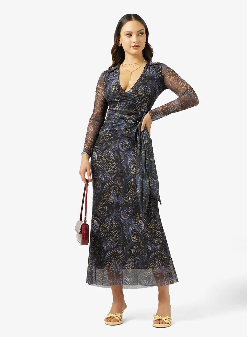 Ginger Paisely Print Wrap Top & A Line Skirt Set